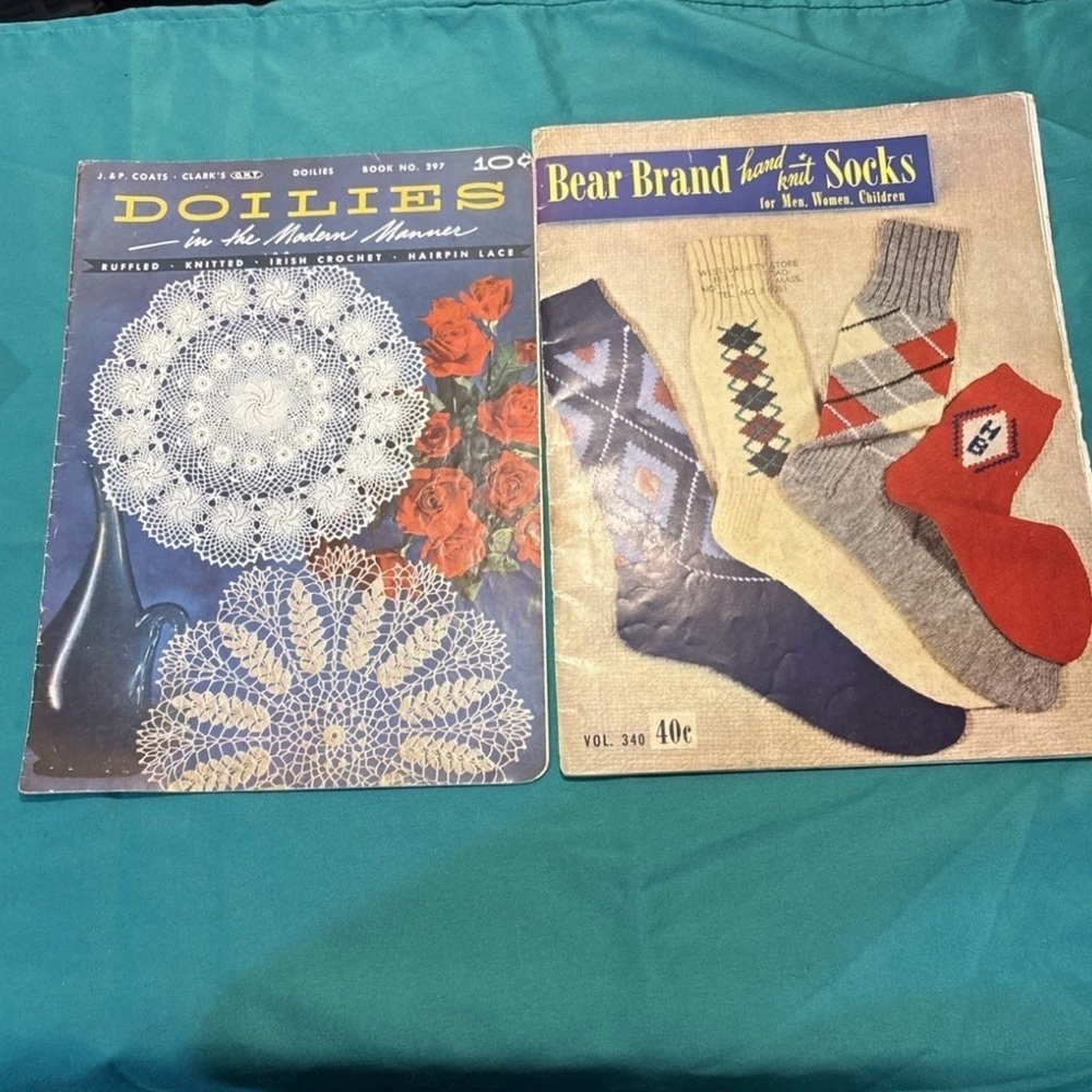 Vintage set of two Dollies and Hand Knit  socks